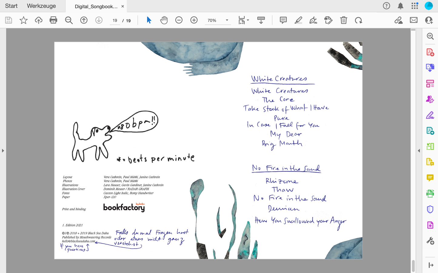 Digitales Songbuch – White Creatures & No Fire in the Sand